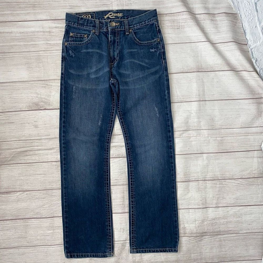 Request 100% cotton distressed straight leg jeans jr boys sz 16